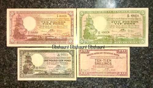 J.POSTMUS SET  10 POUND 1943 , 5 POUNDS 1941 , 1 POUND 1935 & 10 SHILLINGS 1942