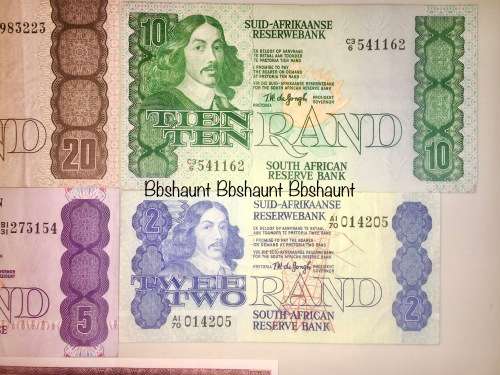 COMPLETE SET OF TW DE JONG, R20 , R10 , R5, R2 FOURTH ISSUE & R1 3RD -1975-9 VAN RIEBEECK WATERMARK