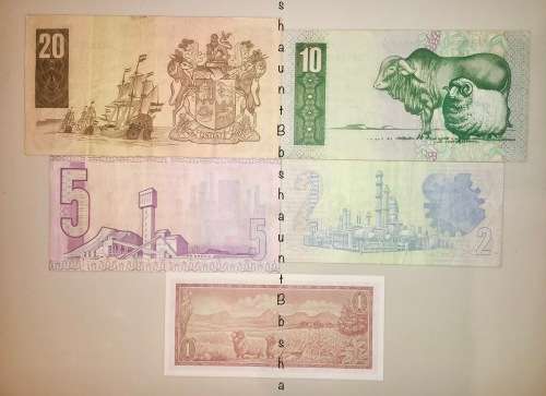 COMPLETE SET OF TW DE JONG, R20 , R10 , R5, R2 FOURTH ISSUE & R1 3RD -1975-9 VAN RIEBEECK WATERMARK