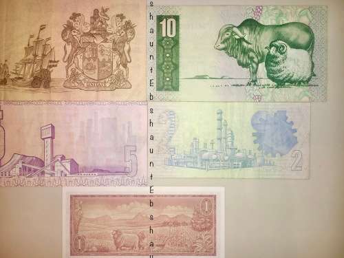 COMPLETE SET OF TW DE JONG, R20 , R10 , R5, R2 FOURTH ISSUE & R1 3RD -1975-9 VAN RIEBEECK WATERMARK