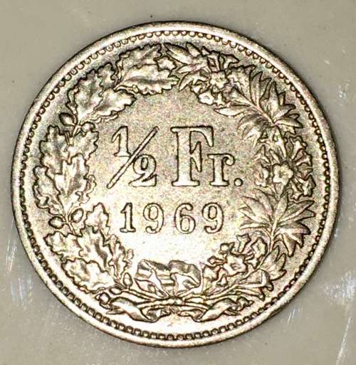 SWITZERLAND,,, 1/2 FRANC HELVETIA 1969
