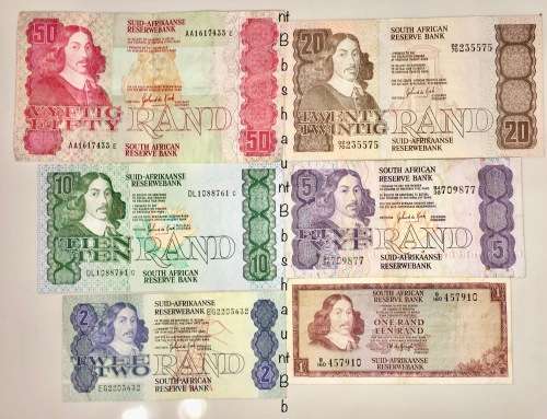 COMPLETE SET OF GPC DE KOCK & DECIMALS  R50 ,TO  R1,,,1967-1984 ( 1 BID TAKES ALL)