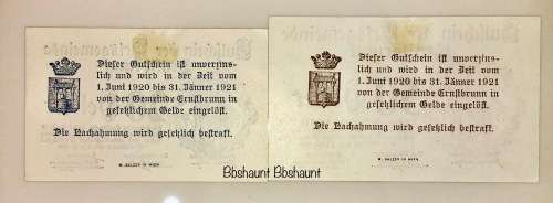 AUSTRIA ,,,50 HELLER & 20 HELLER ERNSTBRUNN 1920 CRISP UNC-AUNC  NOTGELD(EMERGENCY MONEY)