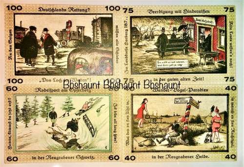 GERMAN SET 100 PFENNIG,75 PF, 60 PF, 40 PF NEUGRABEN-HAUSBRUCH 1921 UNC NOTGELD(EMERGENCY MONEY)