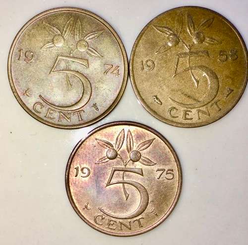 NETHERLANDS 5 CENT 1958,74,75(1 BID TAKE ALL)