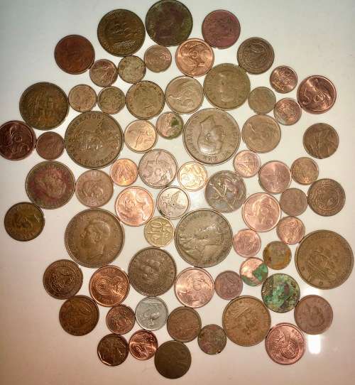 SOUTH AFRICAN 70 VARIOUS 1 CENT, 2 CENT, 5 CENT-PENNYS,1/2 PENNY & QUARTER PENNYS(1 BID TAKES ALL)