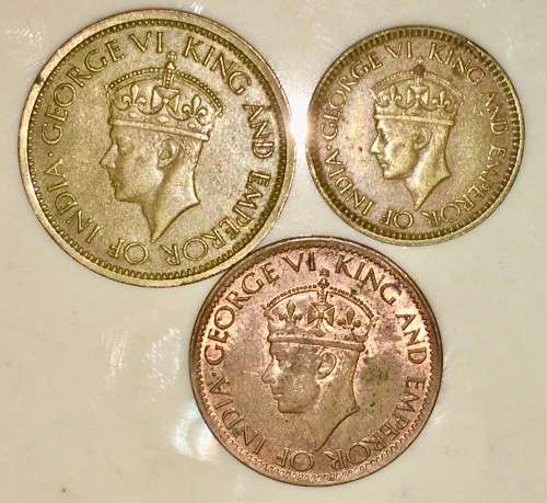 CEYLON X3,,,, 50 CENT , 25 CENT & 1 CENT 1943(1 BID TAKES ALL)