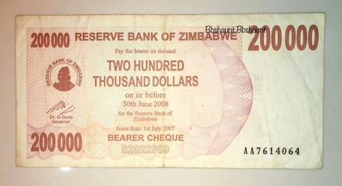 ZIMBABWE 200,000 DOLLARS 2008