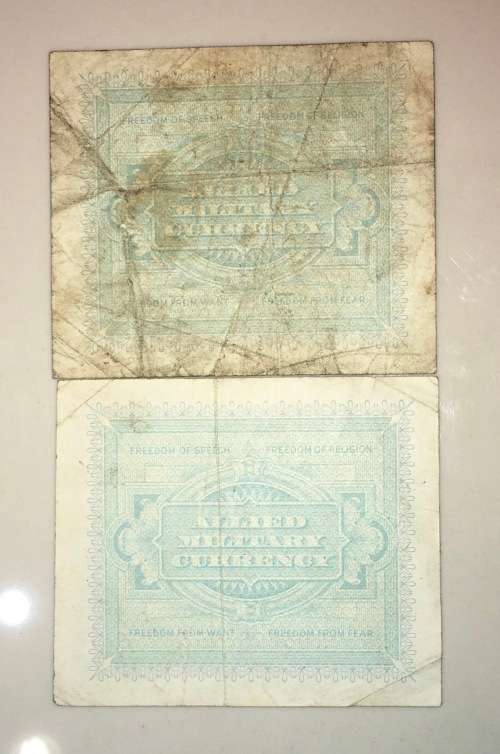 ITALY SET,,, 5 LIRE & 1 LIRE 1943 ALLIED MILITARY CURRENCY