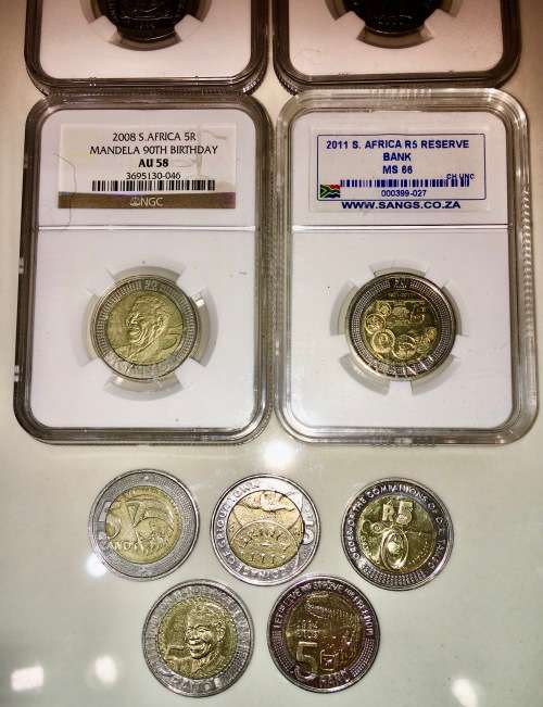 COMPLETE SET OF COMMEMORATIVE R5 COINS 1994 TO 2021 FOUR GRADED COINS & HIGH GRADE CIRCULATED COINS