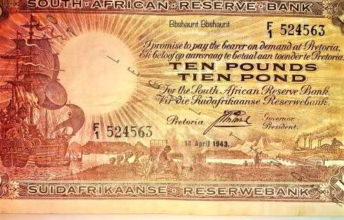 J.POSTMUS 10 POUNDS 14TH APRIL 1943 - F1- ENG/AFR  NICE NOTE  (NO TEARS OR HOLES )