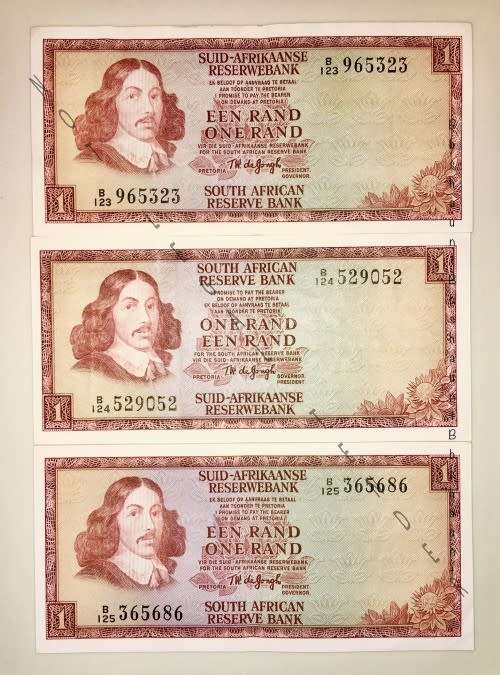 R1,,,X3,,,,  B123-B124-B125 ,,,SECOND ISSUE 1973 SPRINGBUCK WATERMARK  ( 1 BID TAKES ALL)