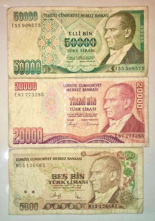 TURKEY SET 50,000 TURK LIRASI , 20,000 LIRASI & 5000 LIRASI  1995