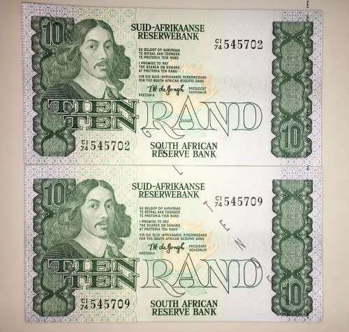 TW DE JONG X2,, R10 CLOSE TO SEQUENCE C174/545702-709  AUNC(1 BID TAKES ALL)