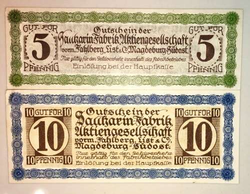 GERMANY SET,,,,10 PFENNIG & 5 PFENNIG MAGDEBURG 1920s ND  UNC-AUNCNOTGELD (EMERGENCY MONEY)