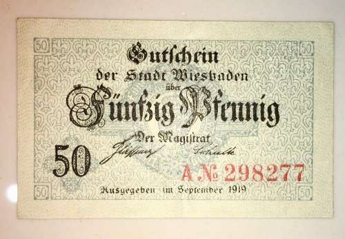 GERMANY,,,, 50 PFENNIG WEISBADEN 1919 AUNC NOTGELD (EMERGENCY MONEY)