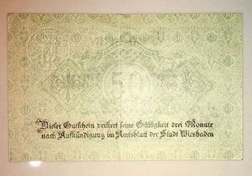 GERMANY,,,, 50 PFENNIG WEISBADEN 1919 AUNC NOTGELD (EMERGENCY MONEY)