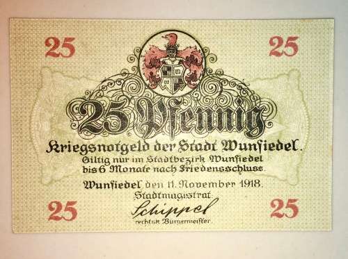 GERMANY,,, 25 PFENNIG WUNFIEDEL 1918 CRISP UNC NOTGELD (EMERGENCY MONEY)