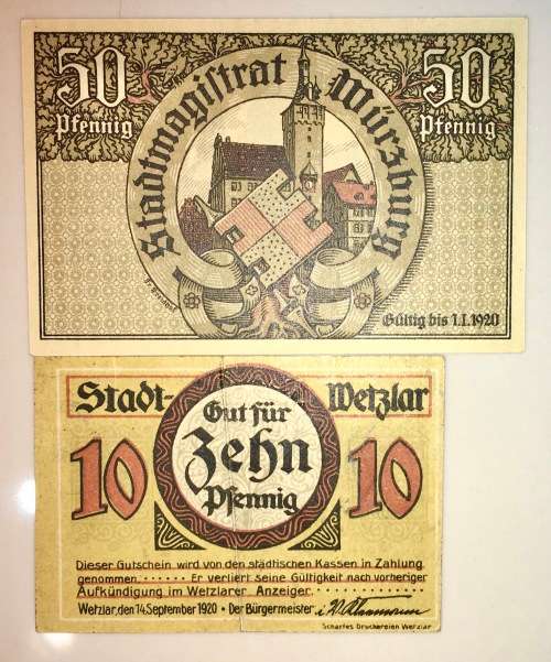 GERMANY  50 PFENNIG & 10 PFENNIG 1918  NOTGELD (EMERGENCY MONEY)