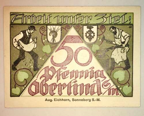 GERMANY STAR/REPLACEMENT NOTE 50 PFENNIG ZIEL 1920 UNC NOTGELD (EMERGENCY MONEY)