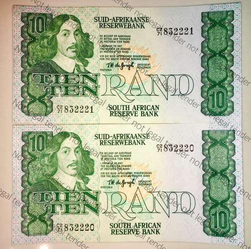 TW DE JONG R10 IN SEQUENCE C2/71832221-220 AUNC 1978 FOURTH ISSUE(1 BID TAKES ALL)