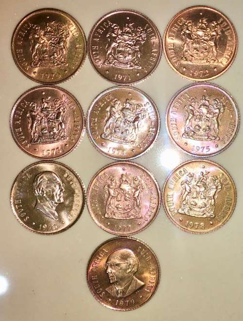 R S A,, 2 CENT SET 1970-1979 BU UNC (1 BID TAKES ALL)