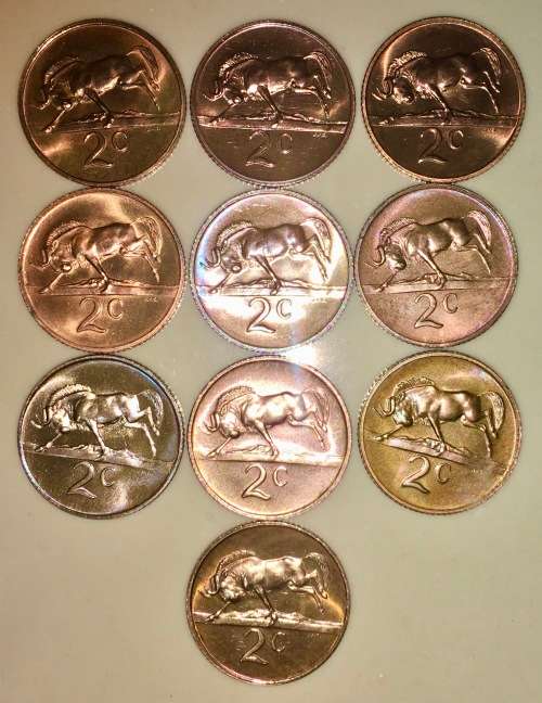 R S A,, 2 CENT SET 1970-1979 BU UNC (1 BID TAKES ALL)