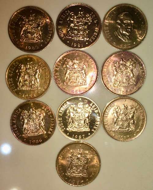 R S A,, 2 CENT SET 1980-1990 BU UNC MISSING 1989 (1 BID TAKES ALL)