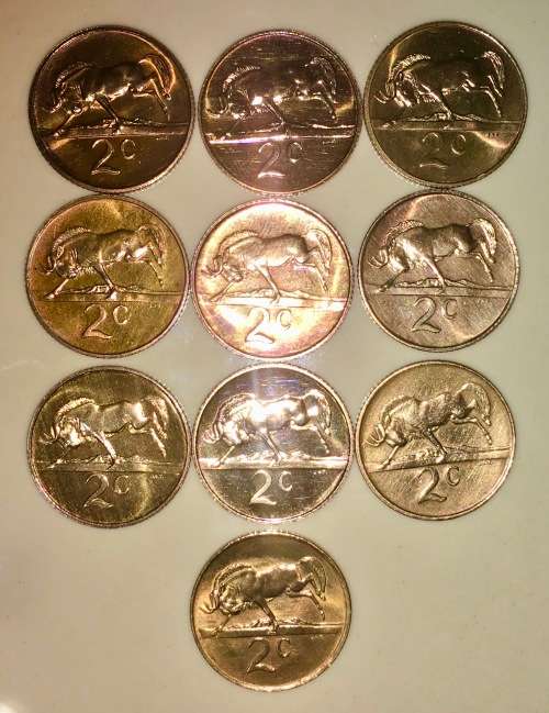 R S A,, 2 CENT SET 1980-1990 BU UNC MISSING 1989 (1 BID TAKES ALL)