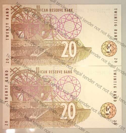 TT MBOWENI R20 IN SEQUENCE DR0889994-995 1999 FIRST ISSUE UNC (1 BID TAKES ALL)