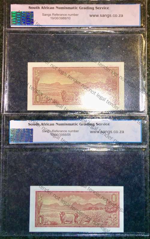 GRADED TW DE JONGH R1 A & B -ERROR(OFF CENTERING)CHOICE UNC64 & AU58 (BOTH WTM) SANGS(1 BID TAKES AL