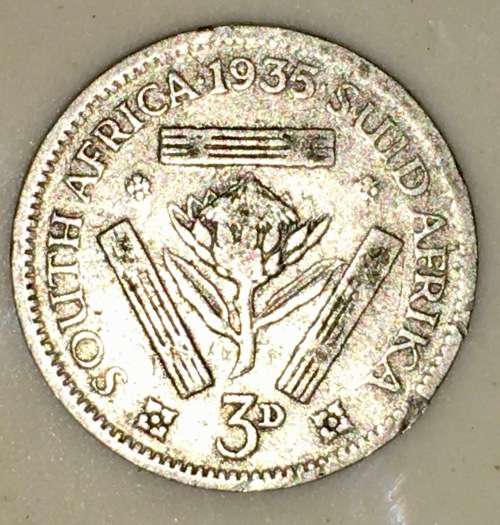 S A UNION 3 PENCE 1935 SILVER 80%(TICKEY)