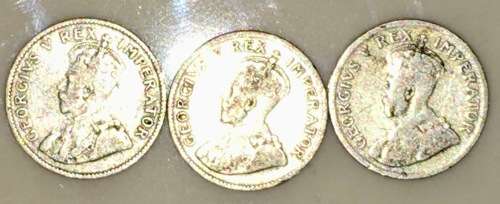 S A UNION 3 PENCE 1933 & 2X 1935 SILVER 80%(TICKEY)
