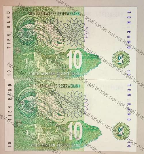 TT MBOWENI R10 IN SEQUENCE GO3505139-138 UNC 1999 FIRST ISSUE(1 BID TAKES ALL)
