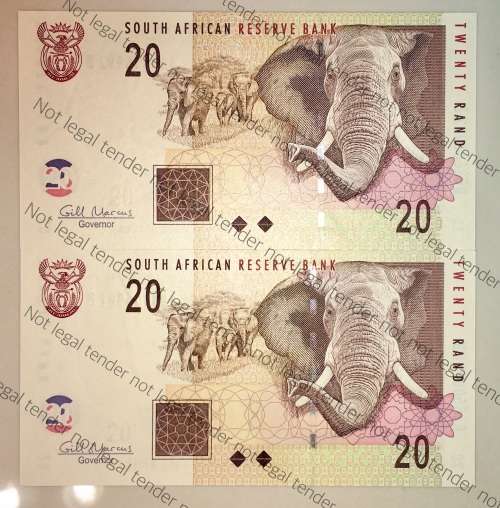 GILL MARCUS R20 IN SEQUENCE BE8606991-992 UNC(ELEPHANT WATERMARK) (1 BID TAKES ALL)