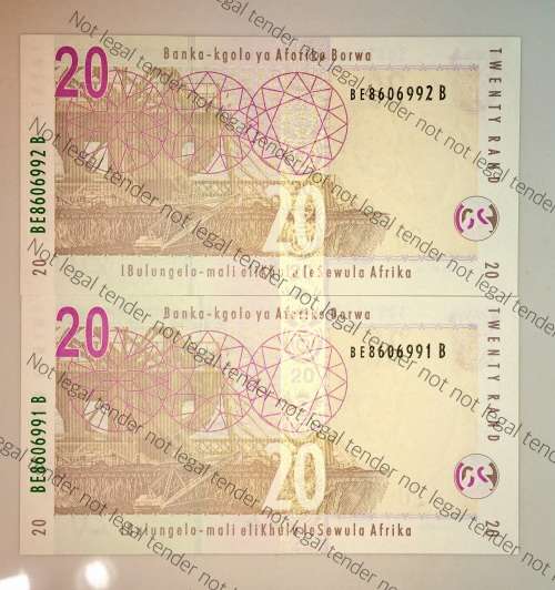 GILL MARCUS R20 IN SEQUENCE BE8606991-992 UNC(ELEPHANT WATERMARK) (1 BID TAKES ALL)
