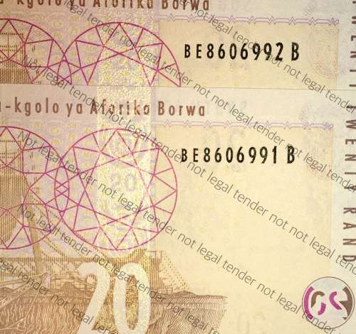 GILL MARCUS R20 IN SEQUENCE BE8606991-992 UNC(ELEPHANT WATERMARK) (1 BID TAKES ALL)