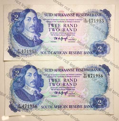 TW DE JONGH R2 IN SEQUENCE D169 /471985-986 AUNC 3RD ISSUE 1976[VAN RIEBEECK WTM](1BID TAKES ALL)