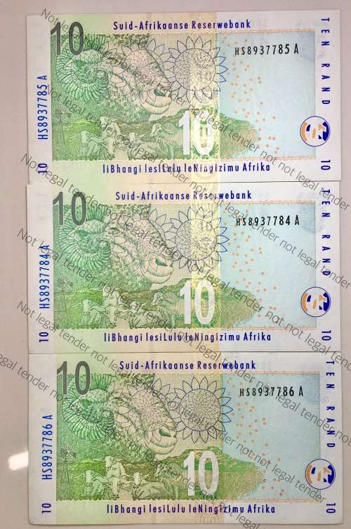 TT MBOWENI R10 IN SEQUENCE HS8937784-786 A UNC SECOND ISSUE(1 BID TAKES ALL)