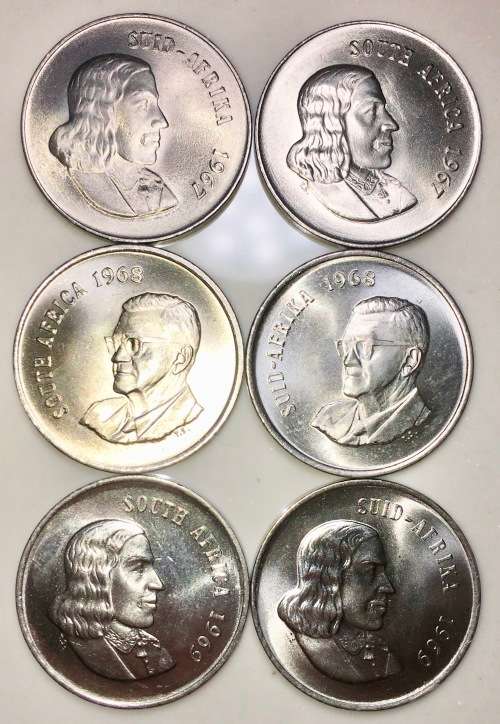 R S A,, 20 CENT SET 1967-1969 ENGLISH AND AFRIKAANS UNC (1 BID TAKES ALL)