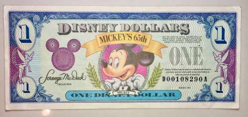 DISNEY 1 DOLLAR MICKY'S 65TH 1993 AUNC
