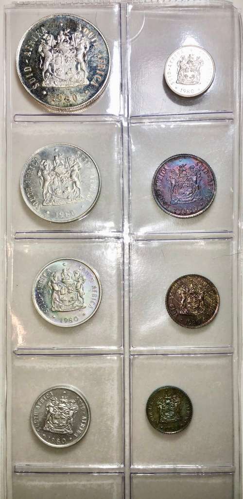 COMPLETE SET OF 1980 R1 PROOF TO 1/2 CENT PROOF/UNC COMES WITH COIN SLEEVE(1 BID TAKES ALL)