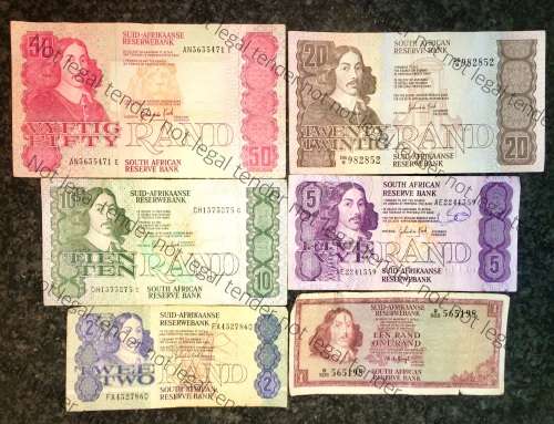 COMPLETE SET OF GPC DE KOCK & DECIMALS  R50 TO R2,,,1980s (R1 TW DE JONG 1975)- (1 BID TAKES ALL)