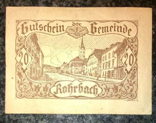AUSTRIA  ,,,20 HELLER ROHRBACH 1920  AUNC NOTGELD (EMERGENCY MONEY)