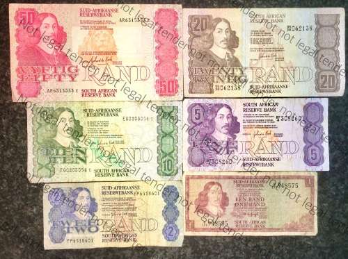 COMPLETE SET OF GPC DE KOCK & DECIMALS  R50 TO R2,,,1980s (R1 TW DE JONG 1973)- (1 BID TAKES ALL)