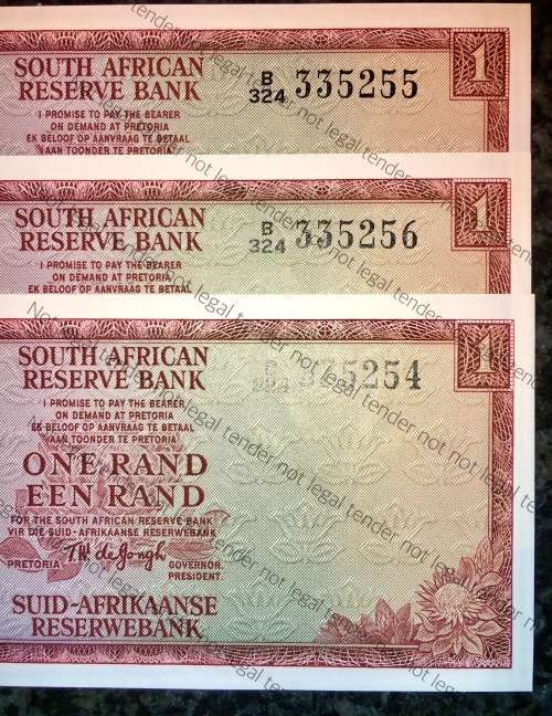 TW DE JONG R1 IN SEQUENCE B324-335256-254 UNC 2ND ISSUE 1973(SPRINGBUCK WATERMARK)(1 BID TAKES ALL)