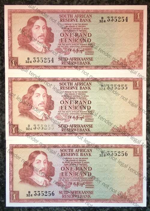 TW DE JONG R1 IN SEQUENCE B324-335256-254 UNC 2ND ISSUE 1973(SPRINGBUCK WATERMARK)(1 BID TAKES ALL)