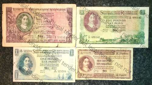 MH DE KOCK SET 10 POUND , 5 POUND , 1 POUND & 10 SHILLINGS (1 BID TAKES ALL)