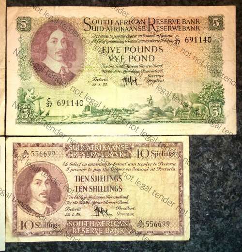 MH DE KOCK SET 10 POUND , 5 POUND , 1 POUND & 10 SHILLINGS (1 BID TAKES ALL)