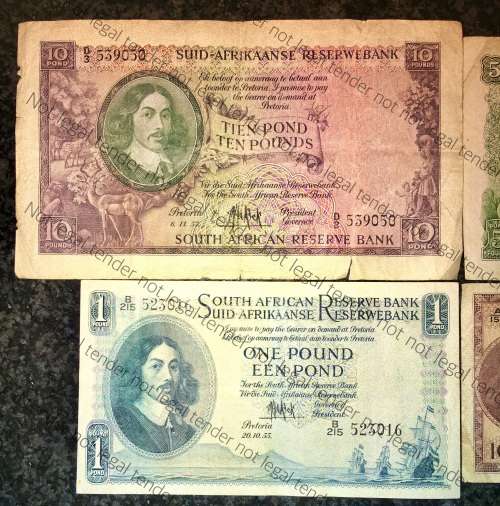 MH DE KOCK SET 10 POUND , 5 POUND , 1 POUND & 10 SHILLINGS (1 BID TAKES ALL)